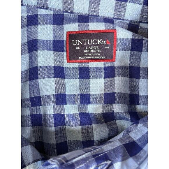 UNTUCKit Mariano WF Baby Blue Gingham All Cotton Button Down Shirt Men’s Size L - Picture 4 of 13